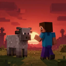 a man playing minecraft but sheep is enderman, red sky, sunset, eerie, scary, digital art made by Stanley Artgerm Lau, WLOP, Rossdraws, James Jean, Andrei Riabovitchev, Marc Simonetti, Yoshitaka Amano, ArtStation, CGSociety