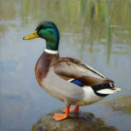 a duck on the prowl oil painting Lech Jankowski