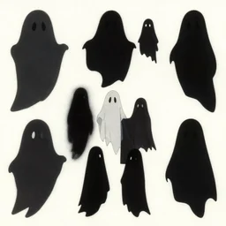 character shape design exploration silhouettes of a family of ghosts, minimalist mixed media layout from masaaki yuasa ( 1 9 9 7 )