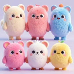 concept sheet of cute colorful 3 d family fluffy animal characters for kids, big eyes, simple smooth shapes and forms, reflective like candy, masterpiece, intricate concept art, 8 k, artstation