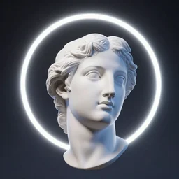 a 3 d neon circle surrounding the head of a renaissance statue like a planetary ring, 3 d render, black background, ray tracing, 8 k resolution, sharp focus, very detailed, hyper realistic