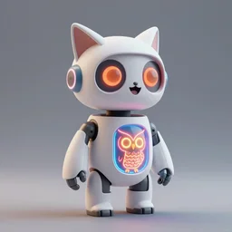 product photo of a futuristic happy surprised robot pet, asymmetric minimalistic cute, by artgerm and greg rutkowski and marc newson and zaha hadid, alphonse mucha, samsung apple webcam, matte glossy materials, neon, owl nycticebus fennec hide the pain harold inspired. three quarter view, volumetric light, detailed, octane render, midsommar