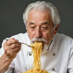 extremely detailed portrait of old italian cook, spaghetti mustache, slurping spaghetti, spaghetti in the nostrils, spaghetti hair, spaghetti beard, huge surprised eyes, shocked expression, scarf made from spaghetti, full frame, award winning photo by george hurrell