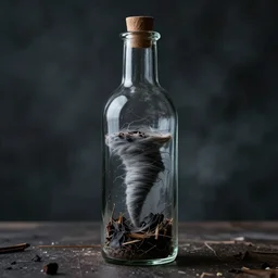 a tornado inside a bottle, photo studio, mysterious