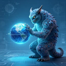 grell monster manual monster pondering his orb, in the style of Greg Broadmore and Arthur Rackham,trending on artstation, light lighting side view,digital art,surrealism ,macro,blueprint ,vaporwave