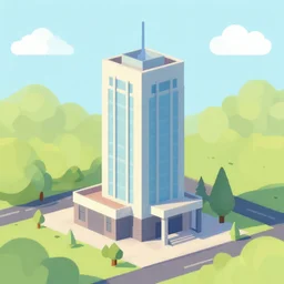 a building in a landscape, low - poly