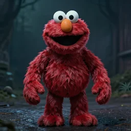 Elmo as a monster, horror, dark, scary, real