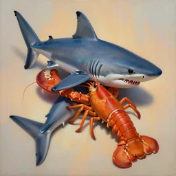 painting of hybrid between shark & lobster, intercrossed animal, by zdzislaw beksinski, by lewis jones, by mattias adolfsson, cold hue's, warm tone gradient background, concept art, beautiful composition, digital painting