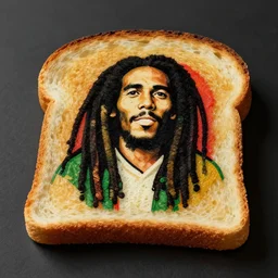 a piece of toast with bob marley on it, ultra detailed, 8 k, trending on artstation, award - winning art,