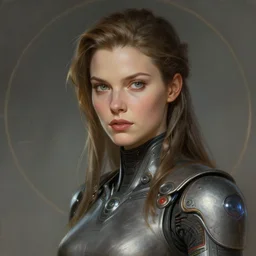 a futuristic woman, highly detailed, digital painting, artstation, concept art, smooth, sharp focus, illustration, Unreal Engine 5, 8K, art by Ralph McQuarrie and Micheal Whelan and alphonse Mucha
