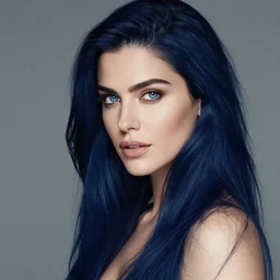 portrait photograph of the most beautiful woman with a long dark blue hair, blue eyes, lorenzo agius, alessio albi