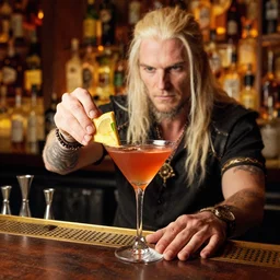 geralt of rivia drinking manhattan cocktail in new york speak - easy bar