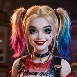 lofi biopunk portrait of harley quinn, Pixar style, by Tristan Eaton Stanley Artgerm and Tom Bagshaw.