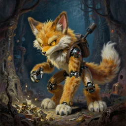 robotic anthro lynx fursona adventurer with fluffy fur and big floofy feet is hunting for treasures in the grimdarkest dungeon depths, enchanted magical fantasy cyberpunk. oil painting, by james gurney, dan mumford, wayne reynolds, ron spencer, gustave dore