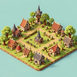 Isometric 3D game of medieval village, highly detailed, digital art, 4K
