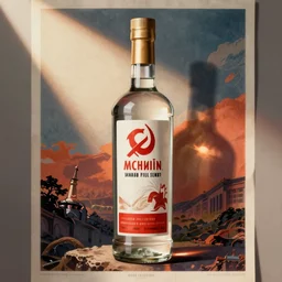 glass vodka bottle, soviet propaganda poster