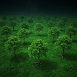 small trees with small branches in the stars and roots in the underworld, matte landscape, vast, epic, starry, lush, greenery, cinematic color scheme, by greg rutkowski, artstation, 4 k wallpaper, uhd quality, unreal engine, glossy paper quality