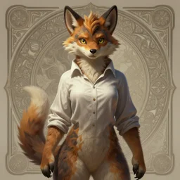 full body photograph of a female anthropomorphic xoloitzcuintle fursona wearing button - down shirt, deep focus, intricate, elegant, highly detailed, digital painting, artstation, concept art, matte, sharp focus, illustration, d & d, fantasy, hearthstone, art by artgerm and greg rutkowski and alphonse mucha