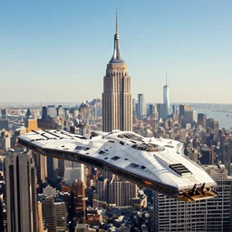 a spaceship in the shape of empire state