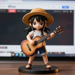 Fine Image on the store website, eBay, Full body, 80mm resin figure of a Straw hat cute girl playing guitar, environmental light from the front