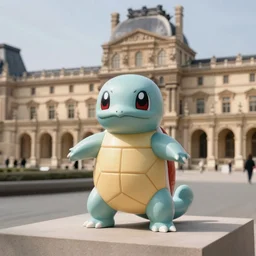taxidermy squirtle on display at the louvre museum