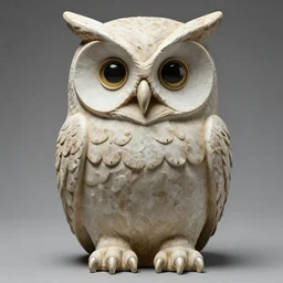 symmetrical detailed sculpture of an owl, made by Laurie Lipton