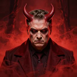 hyper realistic portrait of viktor orban depicted as the devil, satanic, evil expression, red mist in hell, gorgeous lighting by kim jung giu weta studio, mucha, bautista and norman rockwell and greg rutkowski and tom bagshaw and james gurney and lucasfilm