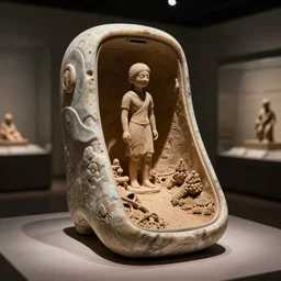 mobile made of clay and marble, museum exhibit, ambient creepy light