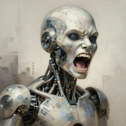 the wrath of the seven deadly sins as an i robot angry and screaming, semi torso portrait, intricate, elegant, volumetric lighting, scenery, digital painting, highly detailed, artstation, sharp focus, illustration, concept art, luis rollo, ruan jia, steve mccurry, john berkey