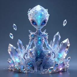 a alien made of crystal gems, bioluminiscense, fantasy art