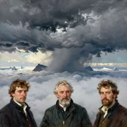 painting by sargent and leyendecker and greg hildebrandt savrasov levitan above the low clouds on greenland iceland kamchatka overcast thunder storm