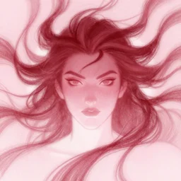 textured pale pink and dark red human face surrounded by flowing ribbons, sketch illustration, soft glow, dappled light, disney concept art, backlit, indie studio, fantasy, rim lighting, pastel shades, powerful, emotional, powerful, epic composition, noise, texture, rule of thirds,