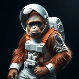 studio photo still of a full body orangutan in a!!!! space suit wearing a space suit dressed as an astronaut!!!!, 8 k, studio lighting, key light from right side,