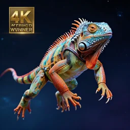 in space, floating a psychadelic iguana in a space suit, epic scene, professional photo by george lucas, dynamic lighting, digital art, winning award masterpiece, fantastically beautiful, trending on artstation, 8 k