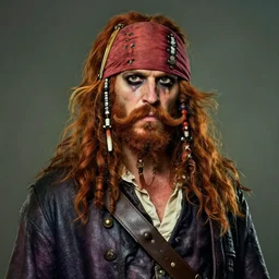 a detailed portrait of a drunken pirate with a big ginger beard and a large moustache, ginger hair, ugly, bags under his eyes, dark eyes, he wears a big coat, scruffy. character concept art. royo, artgerm, wlop. fashion. dnd. trending on artstation.