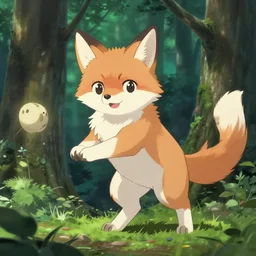 fox cat hybrid play in forest, true colors, anime, makoto shinkai, ultra hd, ray tracing