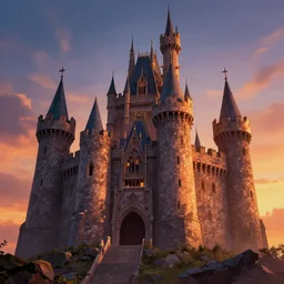 castle grayskull from he-man by frazetta, sunset