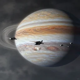 f 3 5 jets in the storm clouds of jupiter, by cedric peyravernay, highly detailed, excellent composition, cinematic concept art, dramatic lighting, trending on artstation