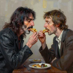 hyper detailed 3d render like a Oil painting - frank zappa and syd barrett eating each other by Jacek Yerka, Mariusz Lewandowski, Houdini algorithmic generative render, Abstract brush strokes, Masterpiece, Edward Hopper and James Gilleard, Zdzislaw Beksinski, Mark Ryden, Wolfgang Lettl, hints of Yayoi Kasuma, octane render, 8k