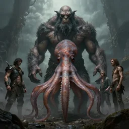 concept for high fantasy goliath block squid by alberto bontempi, shigeru komatsuzaki, wayne d barlowe, alex ross, enric torres, simon bisley & boris vallejo, hyper realism, cinematical, narrative light, muted colors, epic, hyper detailed, awe inspiring, award winning horror,