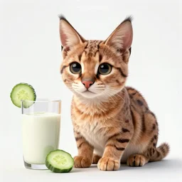 cute caracal with milk and cucumber. by rembrandt 1 6 6 7, illustration, by konstantin razumov, by greg rutkowski, cinematic, vivid, vibrant color palette, artstation
