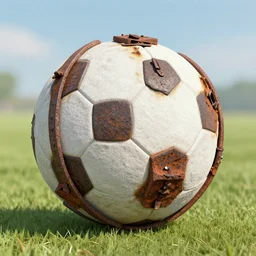football made out of bricks and rusty metal