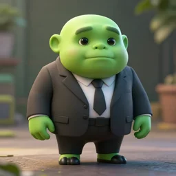 a very small green giant in a suit, hyper realism, cinematic, high detail, 8k, octane render, depth of field