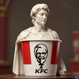 colonel sanders with kfc bucket as marble statue by michaelangelo, realistic 3 d render, high lights, 4 k, high detailed photography cape, 5 0 mm lens, depth of field, cinematic