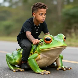 pablo vittar riding a frog, picture, detailed, realistic