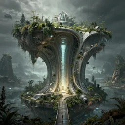 a beautiful very detailed render of tomb architecture urbex by zaha hadid, universe uv light bioshock architecture island reclaimed by nature wilderness, archdaily, wallpaper, highly detailed, trending on artstation.