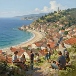 a town by the sea, detailed painting, 4 k, hd, realistic, digital painting, artstation, by aarons slim, by paul bonner, by cordal isaac