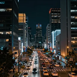 futuristic tokyo traffic at night in the style of soviet realism