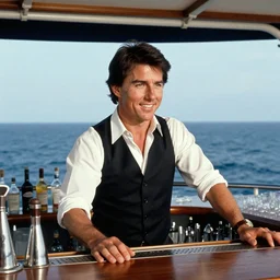 tom cruise working as a bartender on the love boat, 1 9 8 0, ocean background
