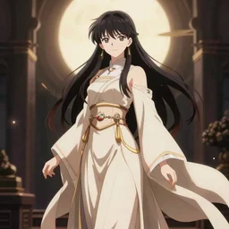 high quality anime-style image of a beautiful sorceress, wearing a long flowing robe, elegant